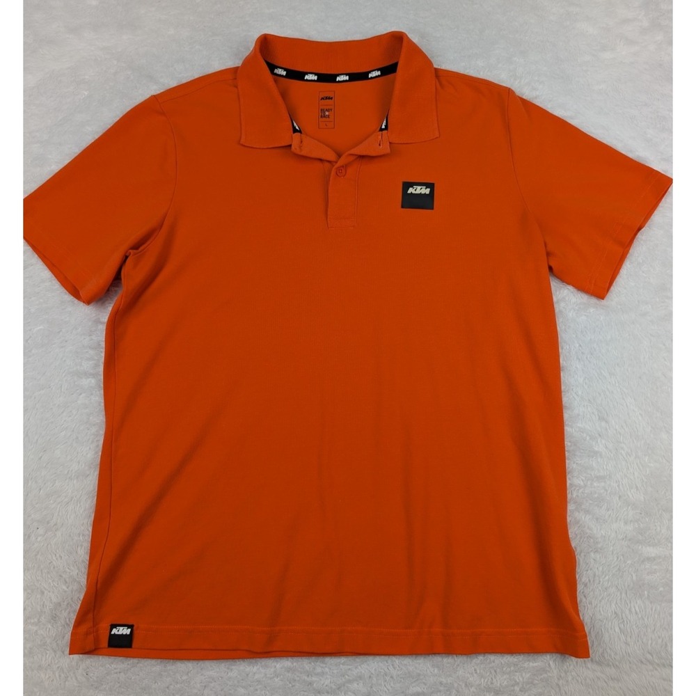 KTM Factory Racing Shirt Men's L Orange Black Stretch Short Sleeve Polo